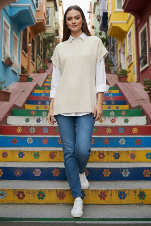 Saç Örgü Süveter H25310 Taş Rengi Saç Örgü Süveter H25310 Taş Rengi