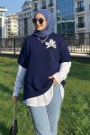 Fitilli Oversize Triko Süveter H25304 Lacivert