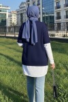 Fitilli Oversize Triko Süveter H25304 Lacivert