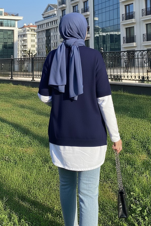 Fitilli Oversize Triko Süveter H25304 Lacivert