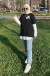 Fitilli Oversize Triko Süveter H25304 Siyah