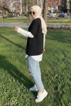 Fitilli Oversize Triko Süveter H25304 Siyah