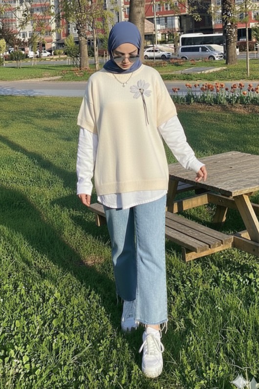 Fitilli Oversize Triko Süveter H25304 Taş Rengi