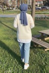 Fitilli Oversize Triko Süveter H25304 Taş Rengi
