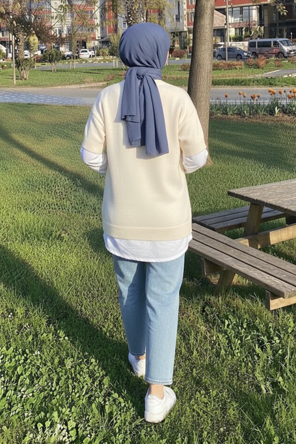 Fitilli Oversize Triko Süveter H25304 Taş Rengi