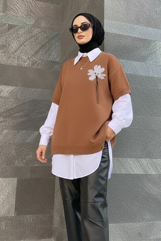 Fitilli Oversize Triko Süveter H25304 Vizon Fitilli Oversize Triko Süveter H25304 Vizon