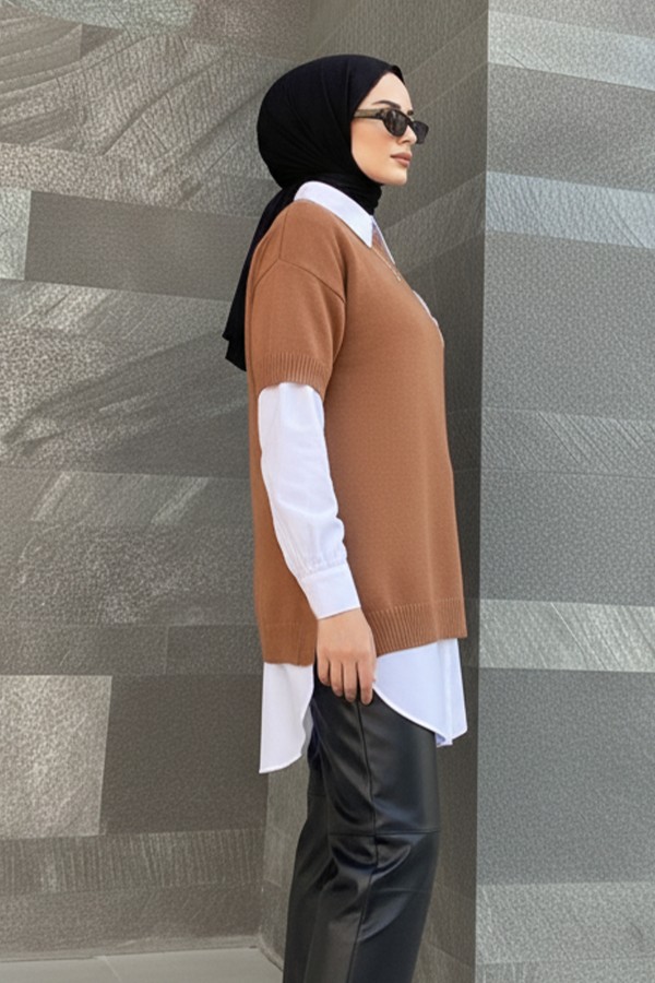 Fitilli Oversize Triko Süveter H25304 Vizon