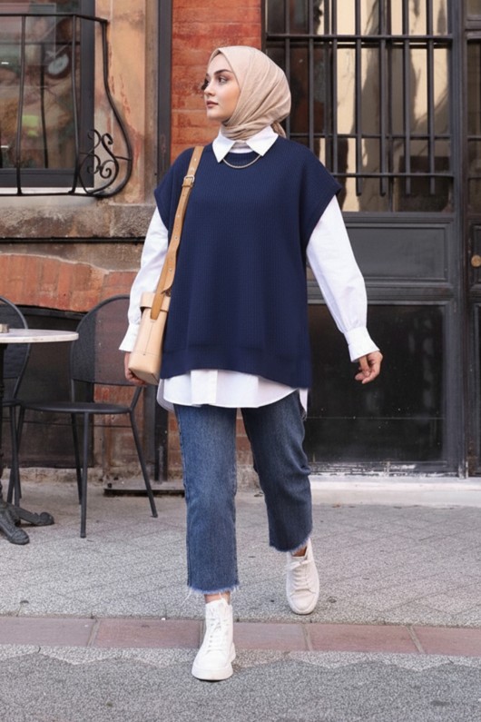 Oversize Triko Süveter H25305 Lacivert