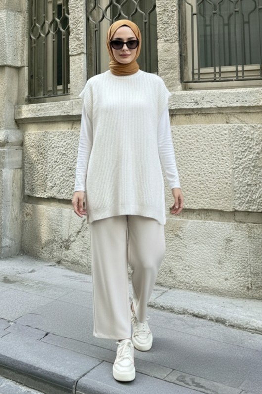 Oversize Triko Süveter H25305 Taş Rengi Oversize Triko Süveter H25305 Taş Rengi