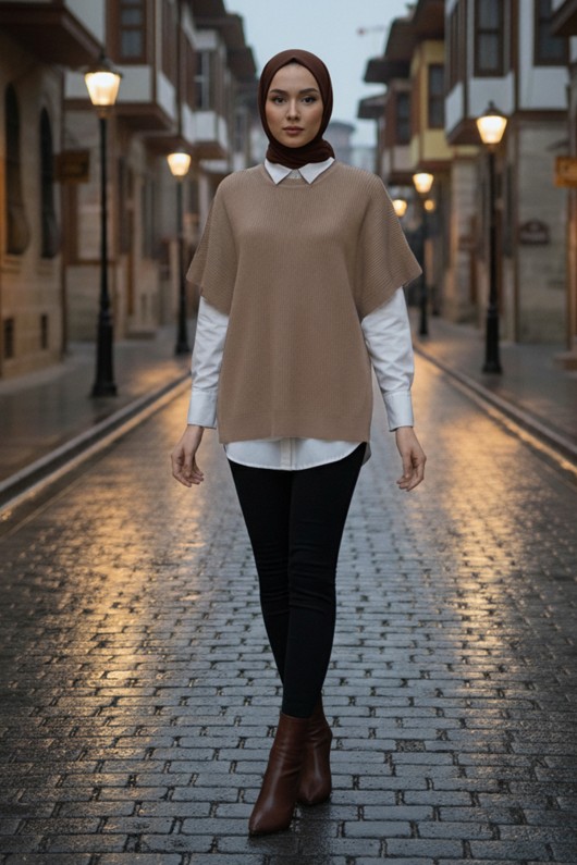 Oversize Triko Süveter H25305 Vizon Oversize Triko Süveter H25305 Vizon