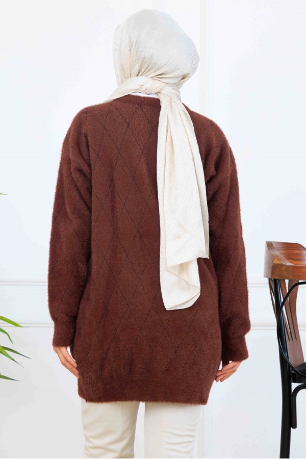 Taş Detaylı Triko Tunik S3008 Kahverengi