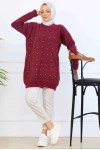 Taş Detaylı Triko Tunik S3008 Mürdüm Taş Detaylı Triko Tunik S3008 Mürdüm
