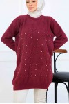 Taş Detaylı Triko Tunik S3008 Mürdüm Taş Detaylı Triko Tunik S3008 Mürdüm