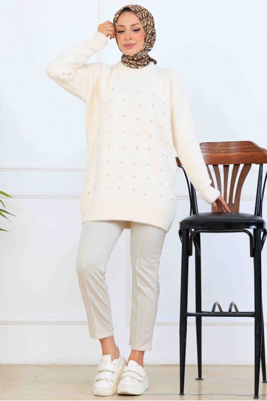 Taş Detaylı Triko Tunik S3008 Taş Rengi