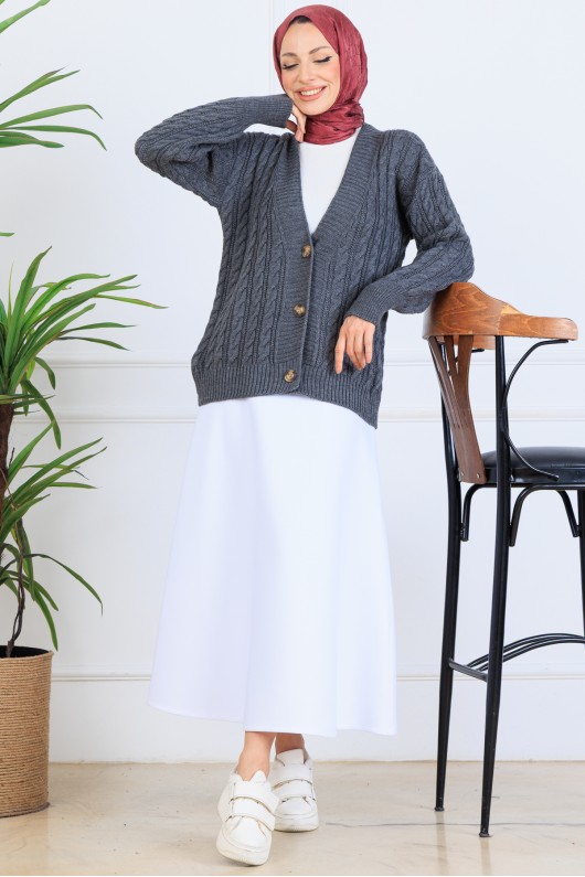 Saç Örgü Kısa Triko Hırka S4000 Antrasit Saç Örgü Kısa Triko Hırka S4000 Antrasit