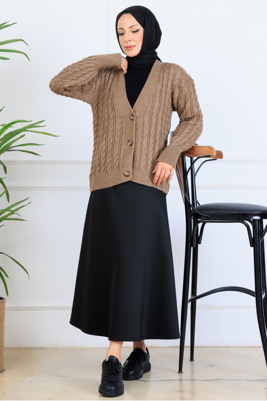 Saç Örgü Kısa Triko Hırka S4000 Vizon Saç Örgü Kısa Triko Hırka S4000 Vizon