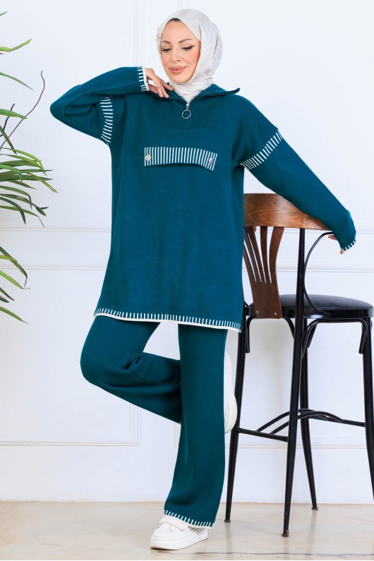 Yakası Fermuarlı Triko Takım S1105 Zümrüt Yeşili Yakası Fermuarlı Triko Takım S1105 Zümrüt Yeşili
