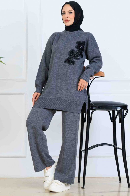 İşleme Detay Triko Takım S1067 Antrasit İşleme Detay Triko Takım S1067 Antrasit
