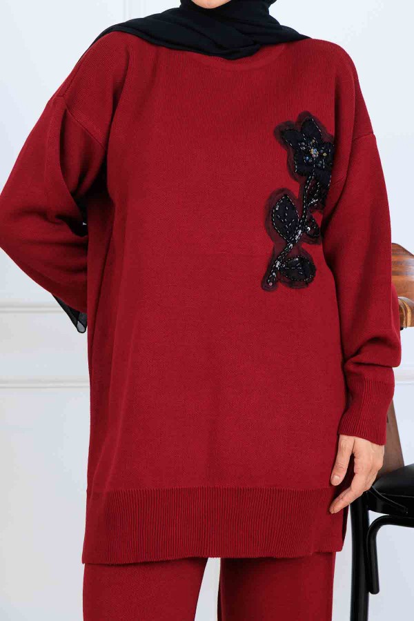 İşleme Detay Triko Takım S1067 Bordo İşleme Detay Triko Takım S1067 Bordo