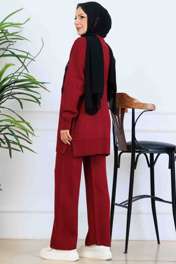 İşleme Detay Triko Takım S1067 Bordo İşleme Detay Triko Takım S1067 Bordo