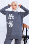 Nakış İşleme Detaylı Triko Takım S1120 Antrasit
