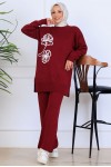 Nakış İşleme Detaylı Triko Takım S1120 Bordo