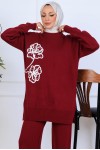 Nakış İşleme Detaylı Triko Takım S1120 Bordo