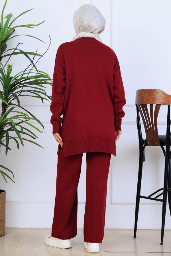 Nakış İşleme Detaylı Triko Takım S1120 Bordo