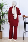 Yakası Kurdele Detay Triko Takım S1064 Bordo