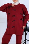 Fiyonk Detaylı Triko Takım S1106 Bordo