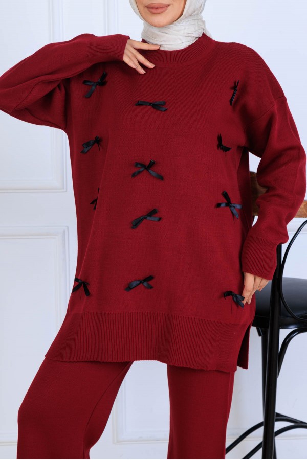 Fiyonk Detaylı Triko Takım S1106 Bordo
