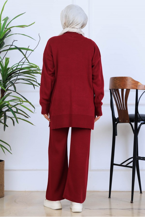 Fiyonk Detaylı Triko Takım S1106 Bordo