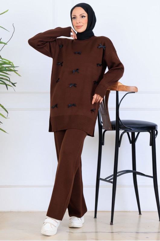 Fiyonk Detaylı Triko Takım S1106 Kahverengi Fiyonk Detaylı Triko Takım S1106 Kahverengi