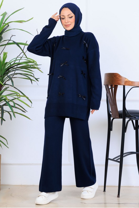 Fiyonk Detaylı Triko Takım S1106 Lacivert Fiyonk Detaylı Triko Takım S1106 Lacivert