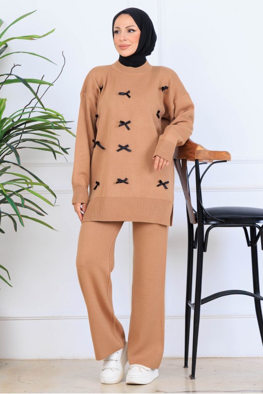 Fiyonk Detaylı Triko Takım S1106 Vizon Fiyonk Detaylı Triko Takım S1106 Vizon