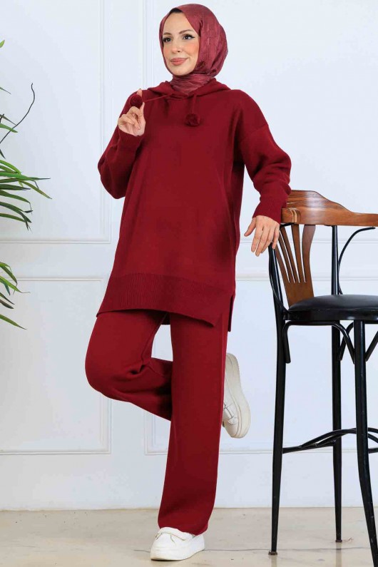 Kapüşonlu Triko Takım S1079 Bordo Kapüşonlu Triko Takım S1079 Bordo