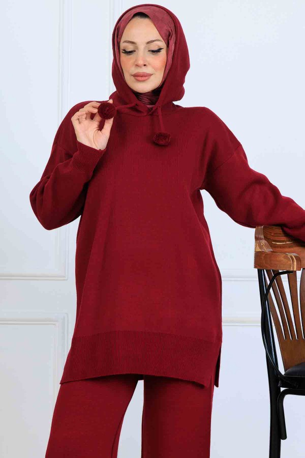 Kapüşonlu Triko Takım S1079 Bordo Kapüşonlu Triko Takım S1079 Bordo