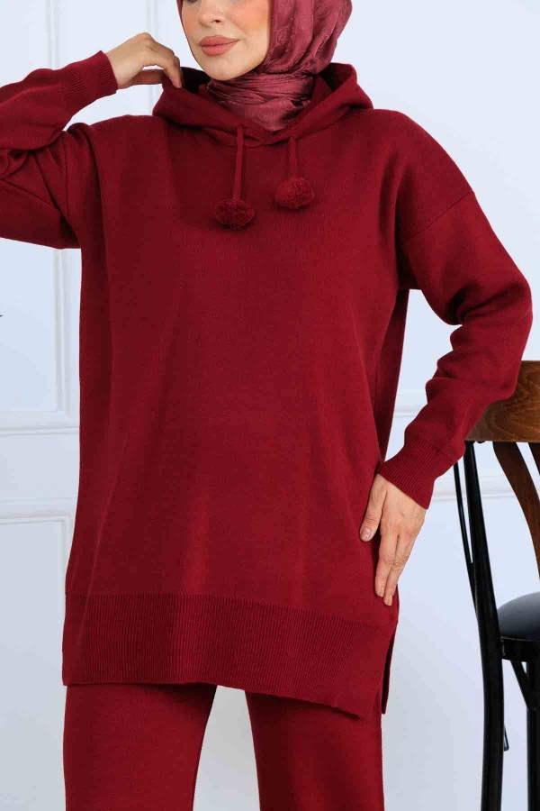 Kapüşonlu Triko Takım S1079 Bordo Kapüşonlu Triko Takım S1079 Bordo