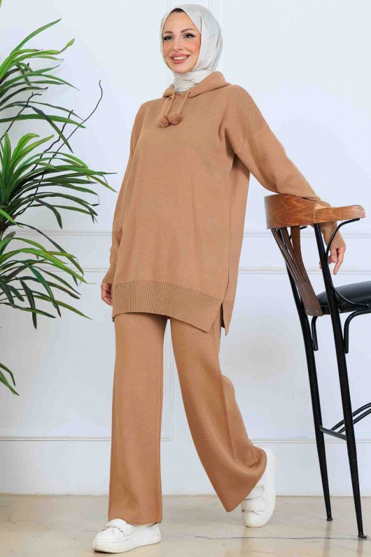 Kapüşonlu Triko Takım S1079 Vizon Kapüşonlu Triko Takım S1079 Vizon