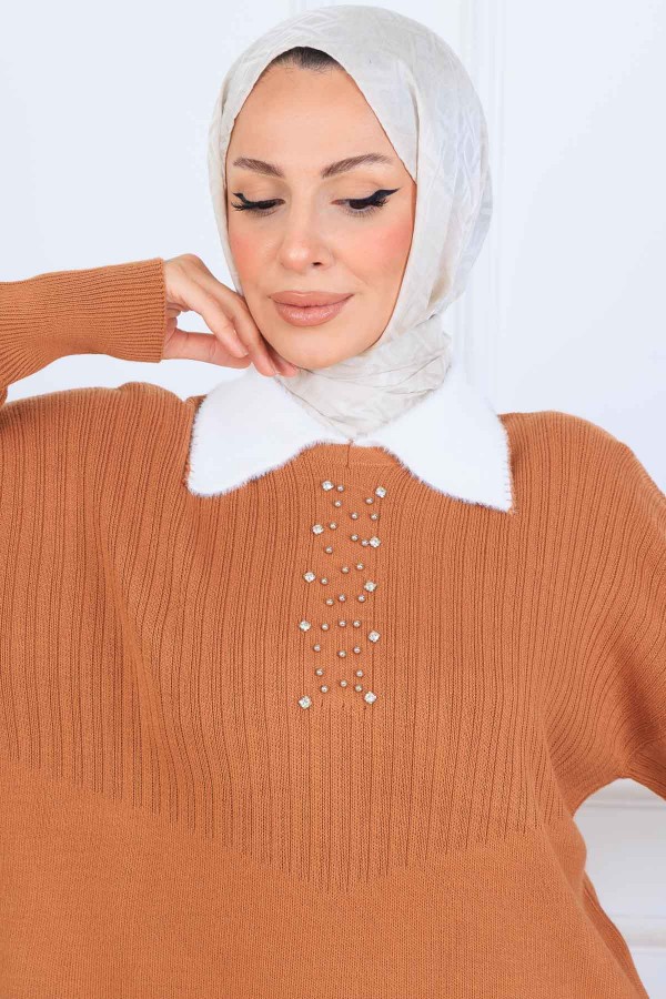 Taş İşlemeli Triko Takım S1009 Taba Taş İşlemeli Triko Takım S1009 Taba