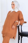 Taş İşlemeli Triko Takım S1009 Taba Taş İşlemeli Triko Takım S1009 Taba