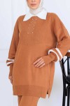 Taş İşlemeli Triko Takım S1009 Taba Taş İşlemeli Triko Takım S1009 Taba