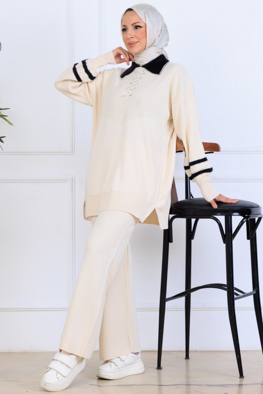 Taş İşlemeli Triko Takım S1009 Taş Rengi Taş İşlemeli Triko Takım S1009 Taş Rengi