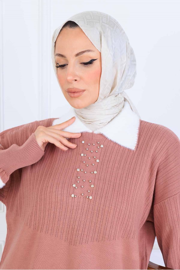 Taş İşlemeli Triko Takım S1009 Gül Taş İşlemeli Triko Takım S1009 Gül