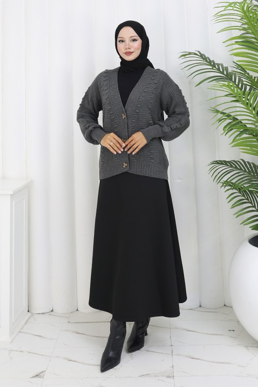 Ponponlu Triko Hırka S4002 Antrasit Ponponlu Triko Hırka S4002 Antrasit