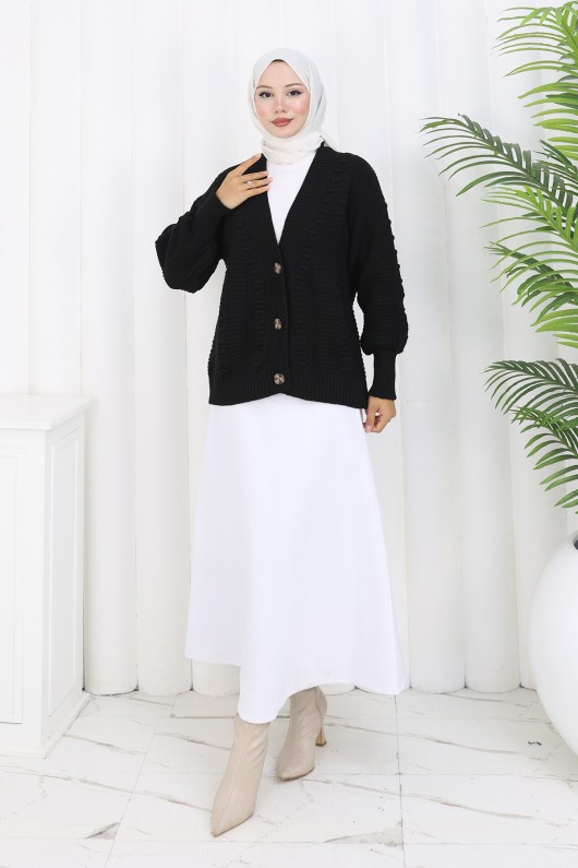 Ponponlu Triko Hırka S4002 Siyah Ponponlu Triko Hırka S4002 Siyah