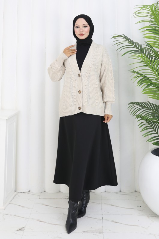 Ponponlu Triko Hırka S4002 Taş Rengi Ponponlu Triko Hırka S4002 Taş Rengi