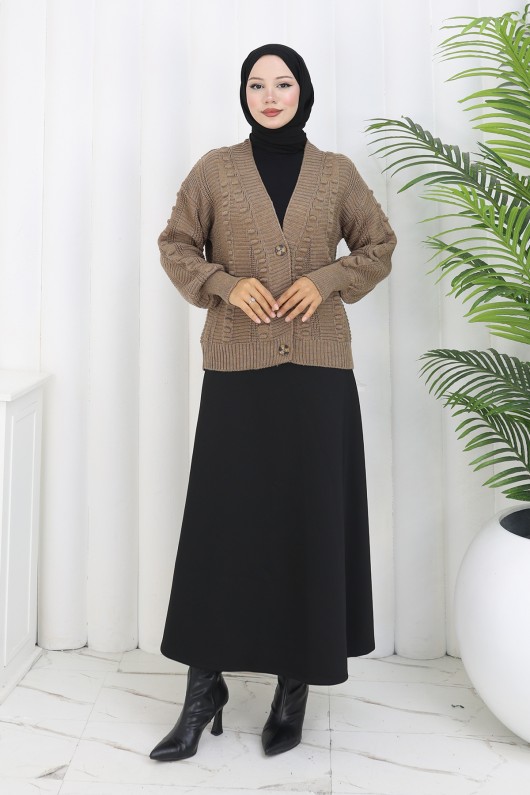 Ponponlu Triko Hırka S4002 Vizon Ponponlu Triko Hırka S4002 Vizon