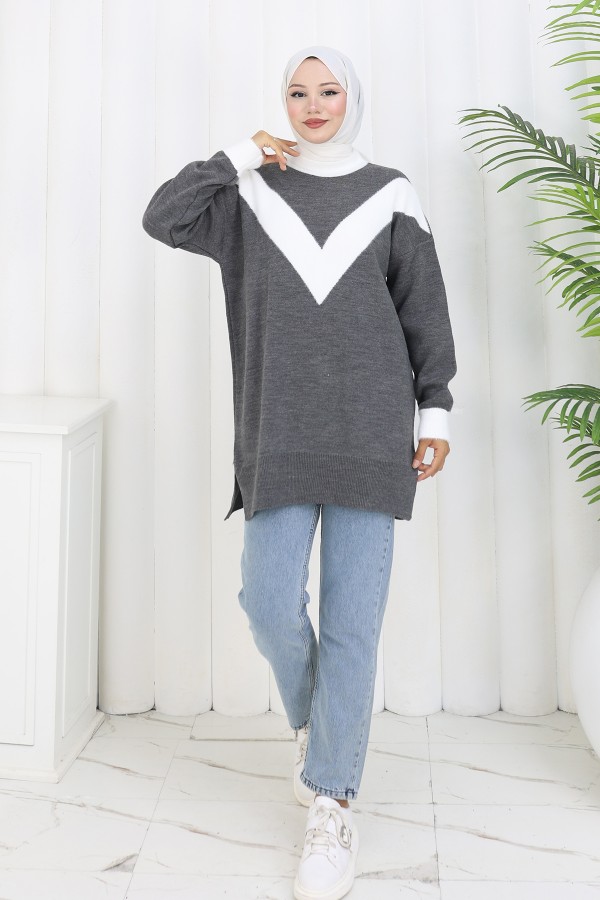 Desenli Triko Tunik S3017 Antrasit Desenli Triko Tunik S3017 Antrasit
