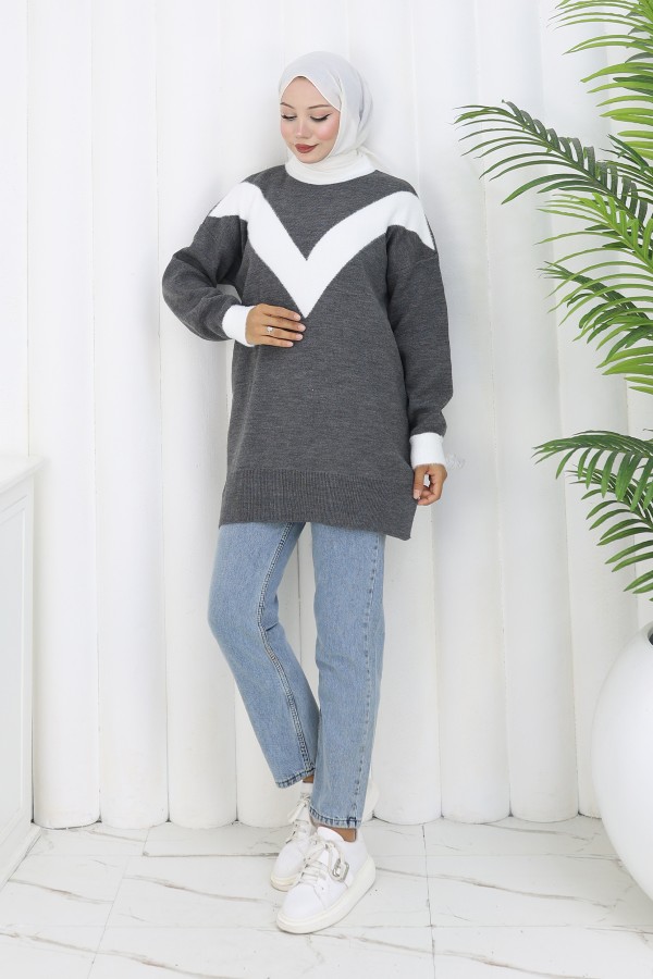 Desenli Triko Tunik S3017 Antrasit Desenli Triko Tunik S3017 Antrasit